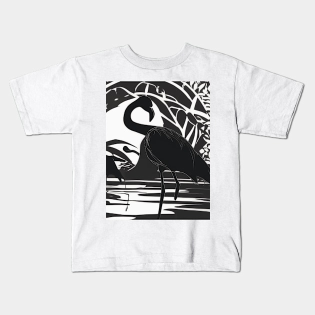 Flamingo Shadow Silhouette Anime Style Collection No. 138 Kids T-Shirt by cornelliusy